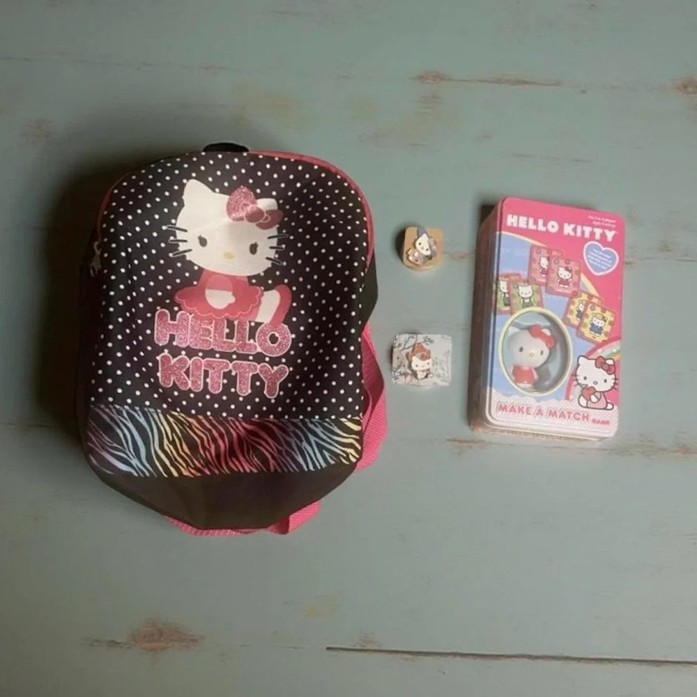 Kawaii Hello Kitty Polka Dots Mini Backpack Pins Memory Game Bundle Kidcore Gift